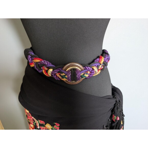 Vintage 80s Wide Belt, Glam Purple & Black Abstract Belt - Picture 1 of 10